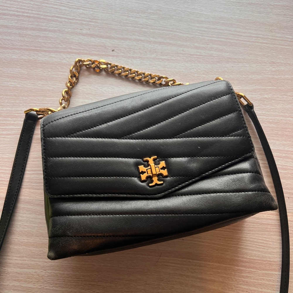Tory Burch Black Quilted Crossbody Bag and wallet with gold hardware